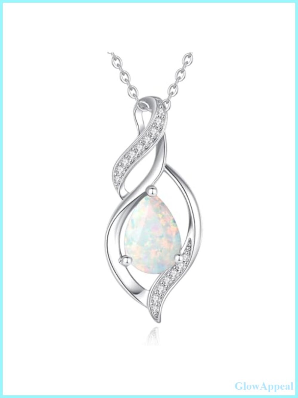 Created Opal Teardrop Pendant Necklace Women 16+2 Inch Birthstone Gift